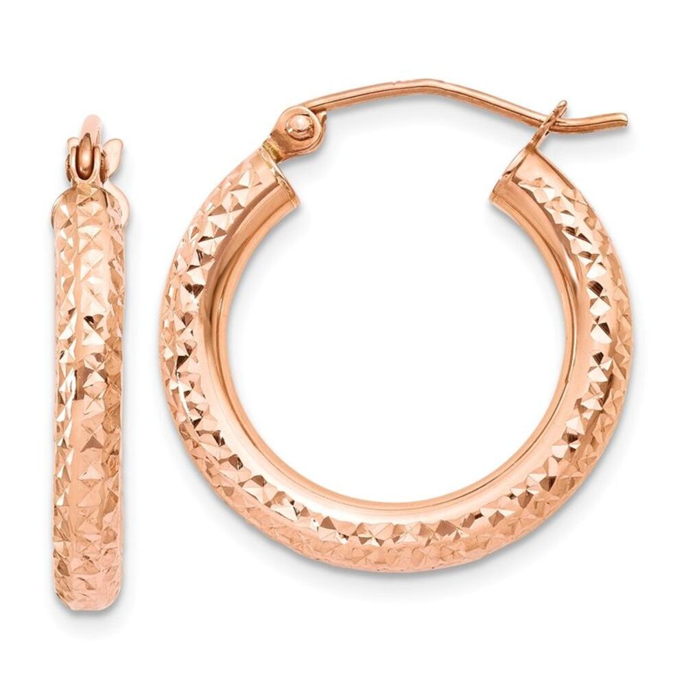 3mm, 14k Rose Gold Diamond-cut Hoops, 20mm (3/4 Inch)